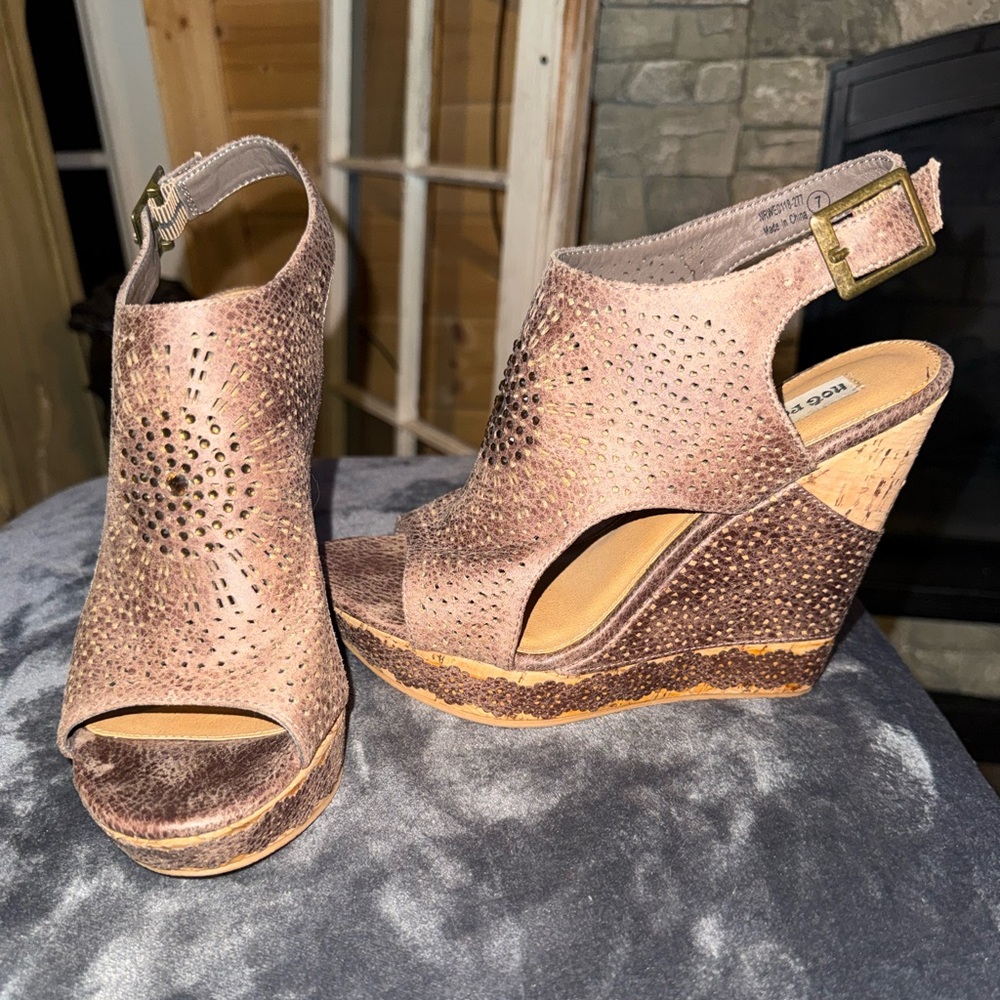 Not Rated Tan and Brown Wedge Sandals